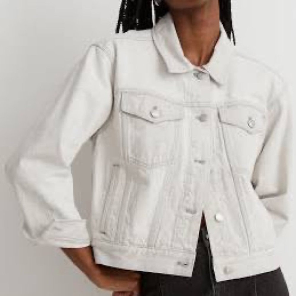 Madewell The Trucker Crop Denim Jacket White Oversized Size S $138